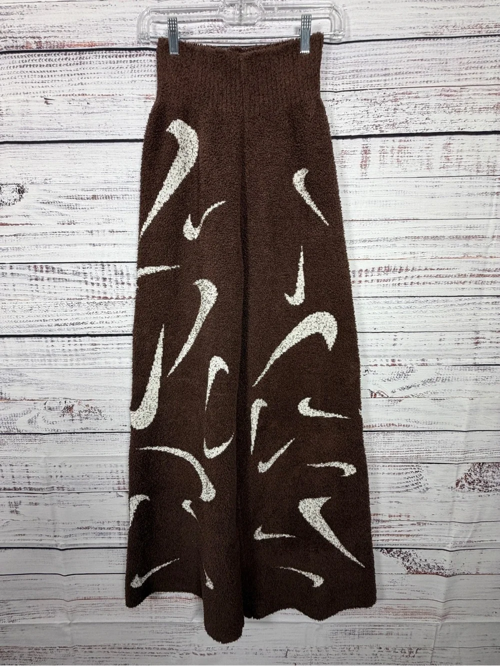 Nike Phoenix Cozy Bouclé Swoosh Wide Leg Pants Orewood Brown XS FD4288-227